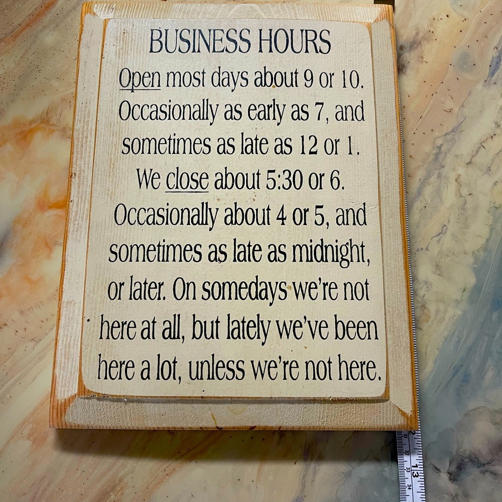 WFH Fun “Business Hours” Wooden Sign